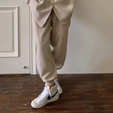 Casual Korean Blazer Suits Loose Two Piece Set Women Long Sleeve Coat and High Waist Harem Pants 2 Piece Outfits 2021