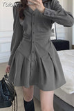 2023 Women's Clothing V-neck Pleated Mini Woman Dress Slim Fit Long Sleeve Shirt Dresses Korean Y2k Vestidos De