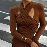 2025 Women's New Fashion Temperament Elegant Body Solid Color Hanging Neck Long Sleeve