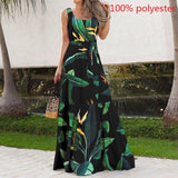 Print Bohemian Long Dress Celmia Women 2022 Summer Elegant Sleeveless Beach Maxi Sundress Casual Belted Party