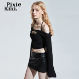 Halter Off The Shoulder Crop Top Y2k Fairy Grunge Shirts 2023 Fashion Sexy 2 Piece Set Long Sleeve Tees