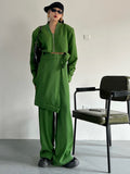 Wide Leg Pants Green Big Size Two Piece Suit New Lapel Long Sleeve Loose Fit Women Fashion Tide Spring Autumn 2023