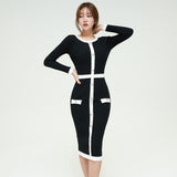 Women Elegant Autumn Classy Office Casual Midi Dress Female Knitted Sweater Slim Bodycon Winter
