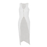 Toloer Hot Style 2023 Summer Women's U-Neck Cardigan In The Long Sleeveless Vest Coat