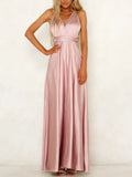 Summer New Women's Long Dress Fashion Temperament Solid Color Bandage V-neck Sexy Women's Backless High-waisted Swing