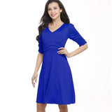 Women Dresses A-Line Solid Short Sleeve V-Neck Fit Clothing Robe Vintage 50s 60s Rockabilly Dress