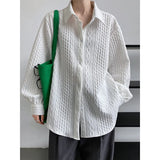 Women's Twist Textured Button Down Oversized Shirt Jacket White Khaki Autumn Winter Loose Polo's Neck Knit