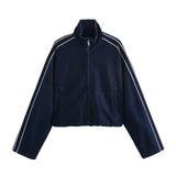 Homemade New Women's Clothing Stinged Striped With Denim Coat Sided