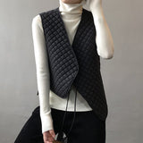 Women's Plaid Lace Up Cotton Quilted Vest 2022 Winter New Loose Casual Top Cotton