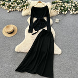 Temperament Wears A Female Autumn And Winter Design Sense Of Irregular Strap To The Waist Long-Sleeved Knitted Shirt + High Waist