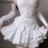 Clothes Fashion Two Piece Set for Women Sweet Puff Sleeve Crop Tops Irregular Ruffles A-line Skirt Suit Fashion Y2k