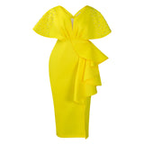 Summer Sexy V-Necked Lotus Leaf Side Open Nail Bead Party Dress Famous Temperament Banquet