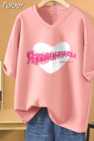 100% Cotton L-5XL Plus Size T Shirt Bunny Print V Neck Tshirt Short Sleeve Women Top Basic Summer Couple Solid T