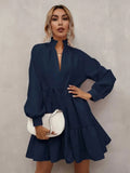 New Fashion Temperament Women's Fungus Lace Collar Solid Color Ruffled V-neck Lantern Long-sleeved Loose Casual