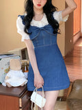 Piece Dress Set Women Fashion Suits Y2k Mini Dress + Casual Blouse Kawaii Clothing Elegant Denim Jean Dress Female 2022