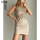 ZBZA Dress For Woman 2023 Hollow Out Solid A-line Sleeveless Dresses Causal O-Neck Dresses Woman Mini Bodycon