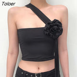 Sexy 3D Flowers Women Camis Sleeveless Backless Multi-Ways Bandage Slim Crop Tops Female Black Vest