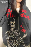 Clothes Sweatshirts Skeleton Pattern Top Drawstring Thermal Hoodie Streetwear Diamond Harajuku Jacket Tops Autumn