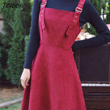 Dress Women Corduroy Preppy Style Suspender Dresses Womens Retro Chic Fashion All-match Ins Autumn Clothing