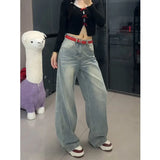 Street Back Pocket Embroidered Jeans Women's New Vintage Wash Straight Loose