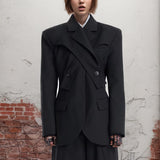 Toloer Sleeve Small Suit 2024 Summer New Temperament Senior Sense Irregular Slim Type Formal Suit Jacket Female-Outfit