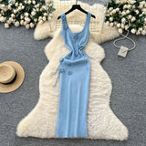 Women's Dress 2025 Summer Pure Desire Three-Dimensional Flowers Slimming Temperament Sling Knitted Hip