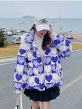 2022 Korean Fashion Jacket Women Winter Short Parkas Print Hooded Thicken Warm Female Snow Wear Coat Padded Loose