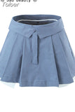 Style Pleated Stitching Mini Skirt Woman 2023 Spring Summer New Casual Streetwear Hot Girl High Waist Flanging