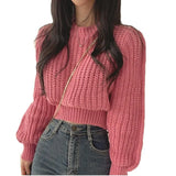 Chic Spring And Autumn Fashion Temperament With Loose Lazy Simple Short Round Collar Knitting