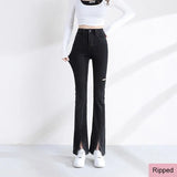 High-Stretch Women's Jeans Slit Hem Design Summer Korean Casual Streetwaear Apear Peach Hips Denim Pants Cotton HGood