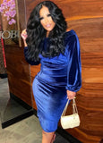 Sexy Velvet Off Shoulder Long Sleeve Midi
