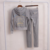 Spring/Fall 2 PiecesSet Sweatsuit Hoodies Long Sleeve Tops And Pants Fashion Pattern Velvet Women Tracksuit for Sport