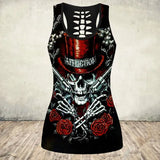 Gothic Skull Print Tank Top Women Halloween Cotton Sleeveless Tee Shirt Workout Black Vest