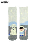 Women's Socks Christmas Peonfly Fashion Harajuku Cute Cartoon Animal Cat Dog Printed Socks Funny Skate Cotton Happy