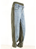 Fashion Women's Jeans New Versatile Contrast Color Spliced Elastic Waist Loose Straight Denim Pants Summer 2023 New