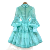 Court Lantern Sleeve Dress Girl Spring Hook Flower Embroidery Design Famous Light Luxury Royal Sister Temperament