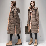 Plaid Down Cotton-Padded Jacket Female Long Style Over The Knee Thick 2024 Winter New Thousand Bird Case Cotton-Padded Jacket Bread Coat-Outfit