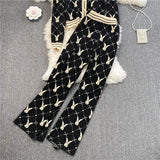 Spring Autumn Knited Two Piece Set Women Clothing Sets Casual Long Sleeve Sweater Cardigan + Wide Leg Long Pants