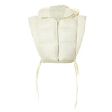 Sisterlinda Cardigan Hooded Tops Women Y2K Coats Lace Up Side Bandage Zipper Short Bubble Puffer Jacket Autumn Female