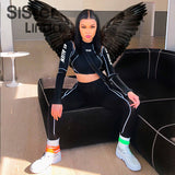 Sisterlinda Elastic Cool Matching Sets Long Sleeve Cropped Top And Pants 2 Piece Suits Women Clothing Striped Sportswear