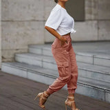 Yskkt Cargo Pants Women High Waist Spring Autumn Pocket Slim Sweatpants Fashion Streetwear Long Overalls Pant Elastics
