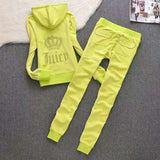 Tracksuits Women Elegant Two-Pieces Suit Sets Female Stylish Velet Zipper Hooded Top & Pant Zip Sets Joggers Juicy