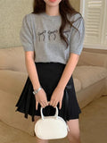 Bowknot Short Sleeve Round Neck Knit Top-Outfit
