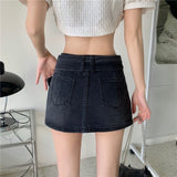Sexy Punk Denim Micro Skirt Women Y2K Skort Summer Korean Belt Low Waist Slim Black Jeans Skirt Shorts Egirl