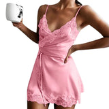 New Ladies Silk Sling Nightdress Women's Sexy Lingerie Satin Sleepwear Lace Cup V-neck Nightwear Homewear