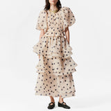 Fashion And Leisure Suit Women 2025 Summer New Black Wave Dot Mesh Foam Sleeve Splicing Design Skirt