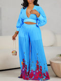 Neck Chiffon Lantern Sleeve Top Presses Two-Piece