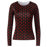 Sexy Thin Tight-fitting Fashion Moon Print Long Sleeves T-shirt 2022New Spring Summer Female Ice Silk Sunscreen