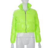 Sisterlinda Faux PU Leather Y2K Bubble Puffer Winter Warm Jacket Women Coats Long Sleeve Outerwear Zipper Casual Slim