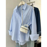 Blue Shirt Coat Women Spring And Autumn Loose Design Small Casual Folding Long-Sleeved